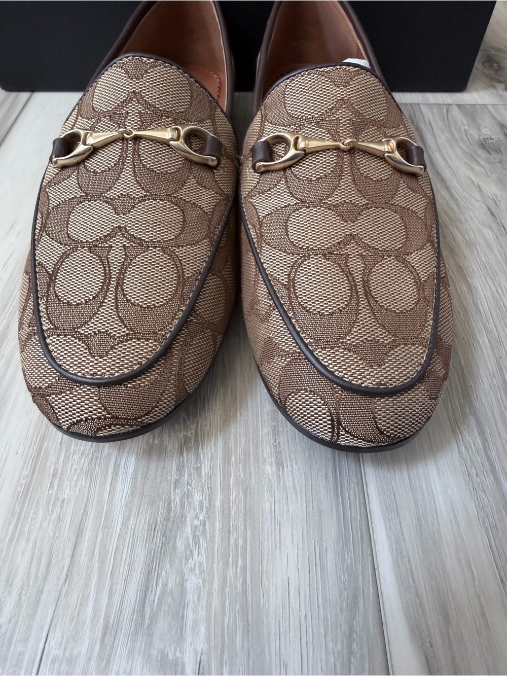 Coach Haley Signature Jacquard Loafers Khaki Mahogany Size 6 - Picture 4 of 13